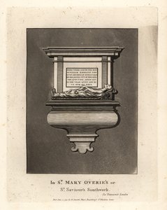 Efígie e monumento a um homem honesto William Emerson, morto em 1575, em St Mary Overies ou St Saviours Southwark.