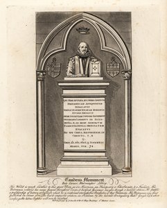 Monumento ao Antiquário Elizabetano e arauto William Camdem, morto em 1623, em Poets Corner, Abadia de Westminster