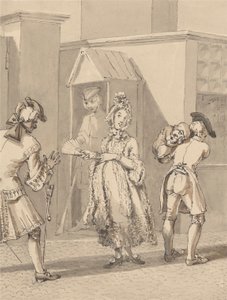 Hogarth Carrying Sick Child Round Leicester Fields do seu Mestre. O Local da Casa de Leicester Terrestre. de John Thomas Smith