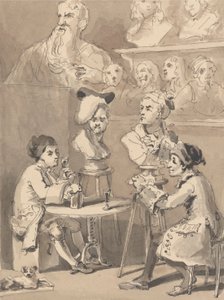 Hogarth sentado ao Roubiliac para o seu busto de John Thomas Smith