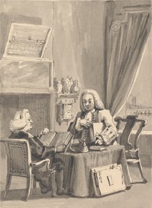 Hogarth solicita ao seu Bispo Patrono Hoadley que examine a sua EM. "Análise da Beleza de John Thomas Smith