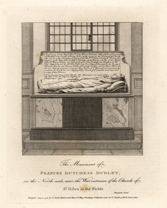 Monumento de Lady Frances Kniveton, Duquesa de Dudley, esposa de Sir Gilbert Kniveton, na igreja de St Giles in the Fields
