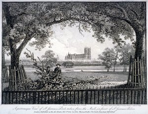 St James Park, do Mall em frente ao Palácio de St James, Westminster, Londres, 1807