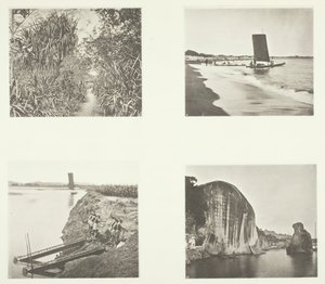 A Country Road perto de Taiwanfu, A Catamaran, Chain Pumps, Rock Inscriptions, Amoy, c. 1868. de John Thomson