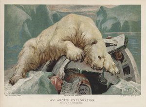 Uma Exploração do Ártico: um urso polar investigando itens de uma expedição ao Ártico (chromolitho) de John Trivett Nettleship