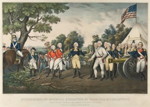 Rendição do general Burgoyne em Saratoga, NY, 17 de outubro de 1777, pub. 1852 de John Trumbull