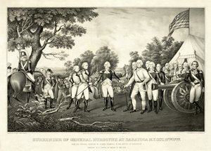 Rendição do General Burgoyne em Saratoga, N.Y., 17 de outubro de 1777, pub. N. Currier de John Trumbull