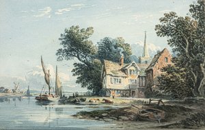 No Tamisa, perto de Chiswick (aguarela) de John Varley