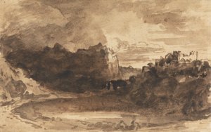 Paisagem Romântica com Penhascos e um Castelo