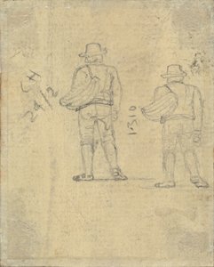 Dois estudos de uma figura segurando uma cesta [verso] de John Varley