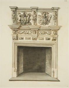 Peça de chaminé na antiga residência de Sir John Knight, Temple Street (lápis e aguarela sobre papel) de John W. Brett