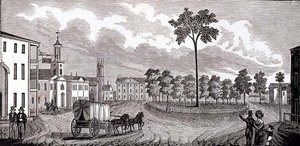 Parte central de Pittsfield, Massachusetts, de coleções históricas de Massachusetts, por John Warner Barber, gravada por SE Brown, 1839