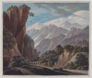 Subida do vale de Sallanches a Chamonix, c.1781 (aguarela, lápis e goma-arábica sobre papel) de John Warwick Smith