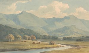 Carnedd Llewelyn e Carnedd David, Carnarvonshire, Seen Across the River Ogwen de John Warwick Smith
