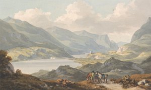Os Lagos de Llanberis - da estrada de Caernarfon Going para Llanberis, Caernarfonshire de John Warwick Smith