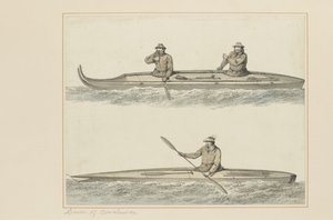 30: Canoas de Oonalashka, de uma série de aquarelas ilustrando a última viagem do capitão Cook, c.1773-84 (wc no papel) de John Webber