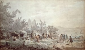 Capitão Cook em Ship Cove, Queen Charlotte Sound de John Webber