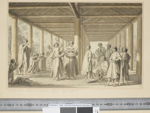 F.14 Outra cena, uma dança em Otaheite, exterior, c.1773-84 (aguarela) de John Webber