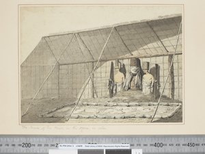 F.18 O Interior da Casa, no Morai, em Atooi, c.1773-84 (aquarela) de John Webber
