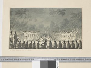F.5 A Night Dance by Men, em Hapaee, c.1773-84 (aquarela) de John Webber