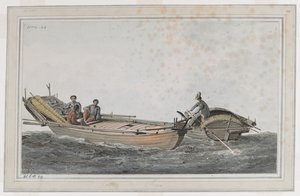 Dois pequenos barcos, com três figuras num e duas no outro. de John Webber