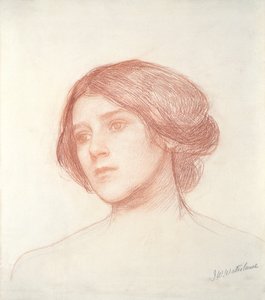 Cabeça de uma menina (giz vermelho sobre papel) de John William Waterhouse