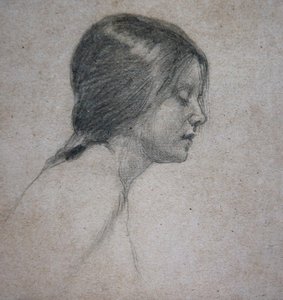Cabeça de uma Jovem, c.1880 (lápis sobre papel) de John William Waterhouse