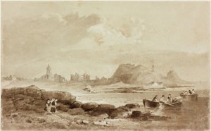 Ilha Sagrada (lápis e aguarela (sépia) em papel) de John Wilson Carmichael