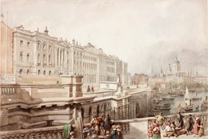 Somerset House e St Pauls da Ponte de Waterloo (bodycolour) de John Wilson Carmichael