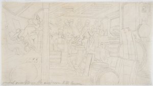 O Wardroom HMS Caesar (lápis sobre papel (traçado)) de John Wilson Carmichael