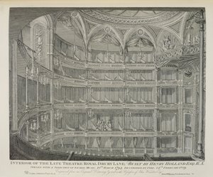 Interior, de, a, tarde, teatro, real, drury, pista, em, londres, incorporado, por, henry, holanda, 1794, destruído, por, fogo, em, 1809, gravado, por, Dale, 1820 de John Winston
