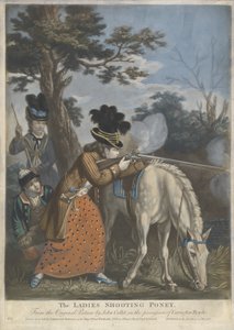 As senhoras atirando Poney, 1780 (mezzotint mão-colorido em papel de wove) de John after Collet