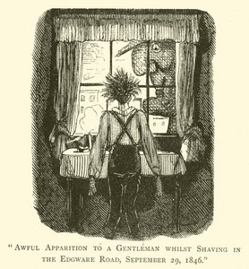 Aparição horrível a um cavalheiro enquanto se barbeava na Edgware Road, 29 de setembro de 1846 de John after Leech