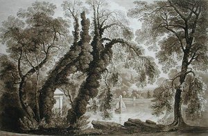 Vista da Fonte do Templo do lado oposto, Sezincote, gravado por Frederick Christian Lewis Snr. (1779-1856), c.1817-18 (sépia aquatinta) (ver também 171661)