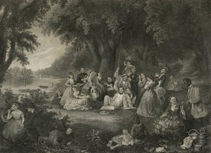 O piquenique no quarto de julho, c.1864 (gravura de método misto) de John and Hollyer Rogers
