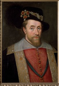Retrato de James I, Rei de Inglaterra e Irlanda (James VI, Rei da Escócia), c.1605 (pintura) de John de (circle of) Critz