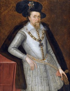 Jacques VI et Ier - Jacques Stuart - Retrato do Rei James I da Inglaterra (1566-1625) par John De Critz (Decritz), o Ancião (1551/2-1642), Início do 17º cen. - Óleo sobre madeira
