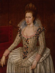 Rainha Anne da Dinamarca, c.1605 (óleo no painel) de John de the Elder (attr. to) Critz