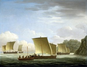 A chegada da equipa de salvamento da galeria "Luxborough" em Newfounland (Terra Nova) (Terra Nova) (Canadá). Pintura a óleo, cerca de 1727, de John Cleveley (1712-1777).