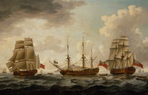 H.M.S. Tyrall em três posições ao largo de Antígua