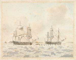 Os navios britânicos Racehorse e Carcass, apanhados no gelo durante uma expedição ao Ártico, 31 de julho de John the Younger Cleveley