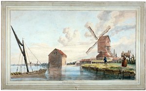 Vista da margem do rio Wandsworth, Londres, c1798
