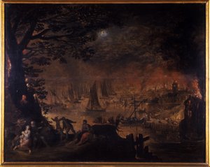 Cidade ardente pelo mar de Joos or Josse de Momper