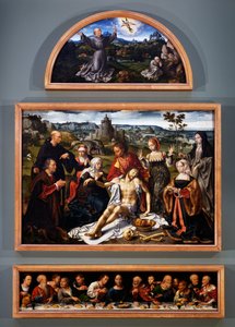 Altareiro do depoimento, com os estigmas de São Francisco, o depoimento de Cristo e a Última Ceia da Igreja dos Frades Menores em Gênova, c.1520 de Joos van Cleve