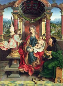A Sagrada Família, painel central de um tríptico, c.1530 (painel) de Joos van Cleve