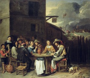 Companheiros Carousing na frente de uma taberna, 1640-50