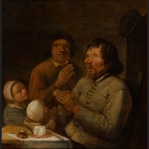 Interior com uma família de camponeses a rezar de Joos van Craesbeeck