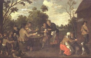 Camponeses a jogar às cartas e crianças a brigar de Joost Cornelisz. Droochsloot