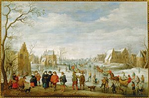 Paisagem de inverno com patinadores ... (pintura sobre tela)