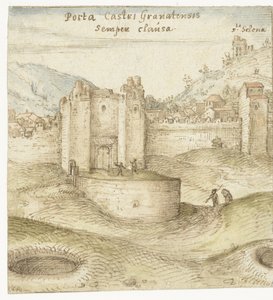 Porta fechada para o castelo (Alhambra) em Granada de Joris Hoefnagel